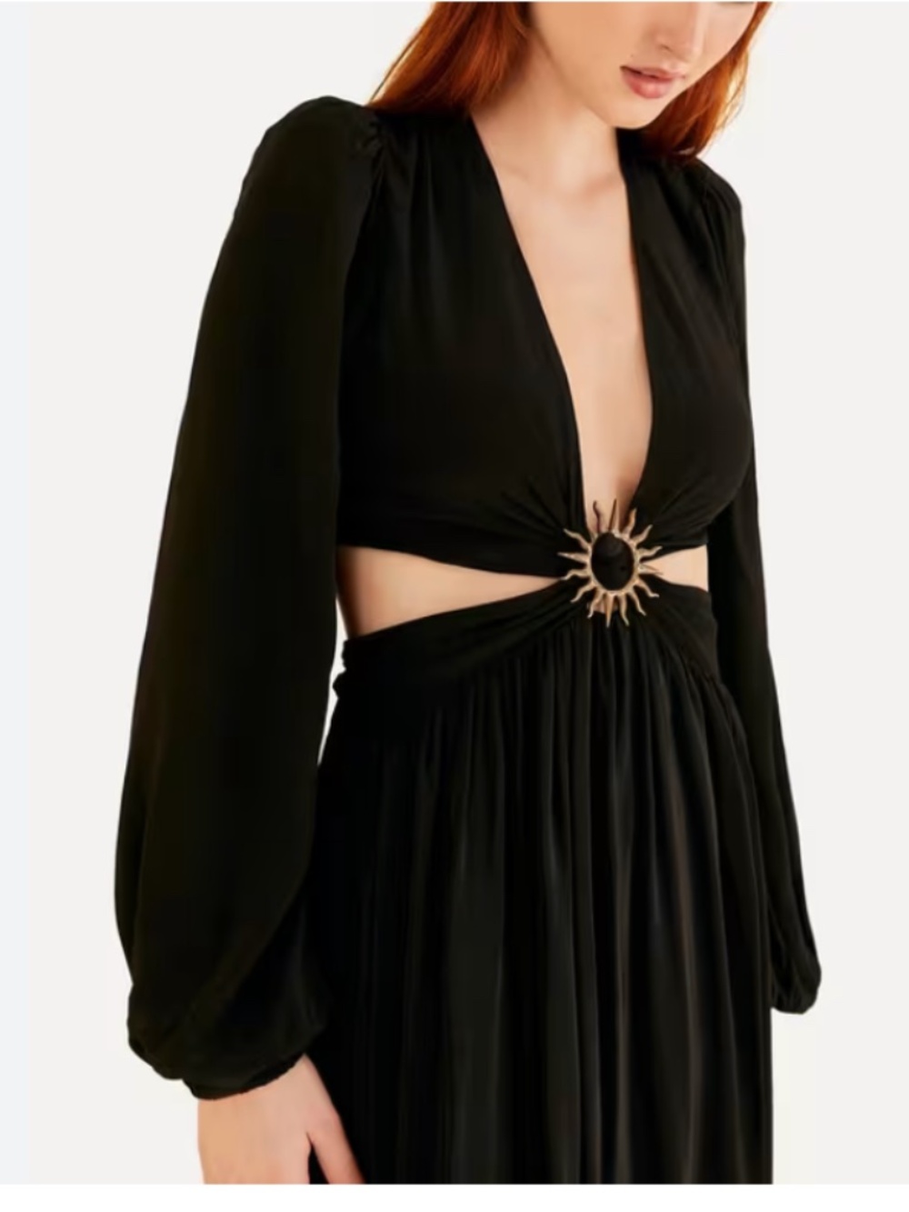 Farm Rio Medium M black cut out long sleeve dress gold sun buckle - Picture 2 of 9